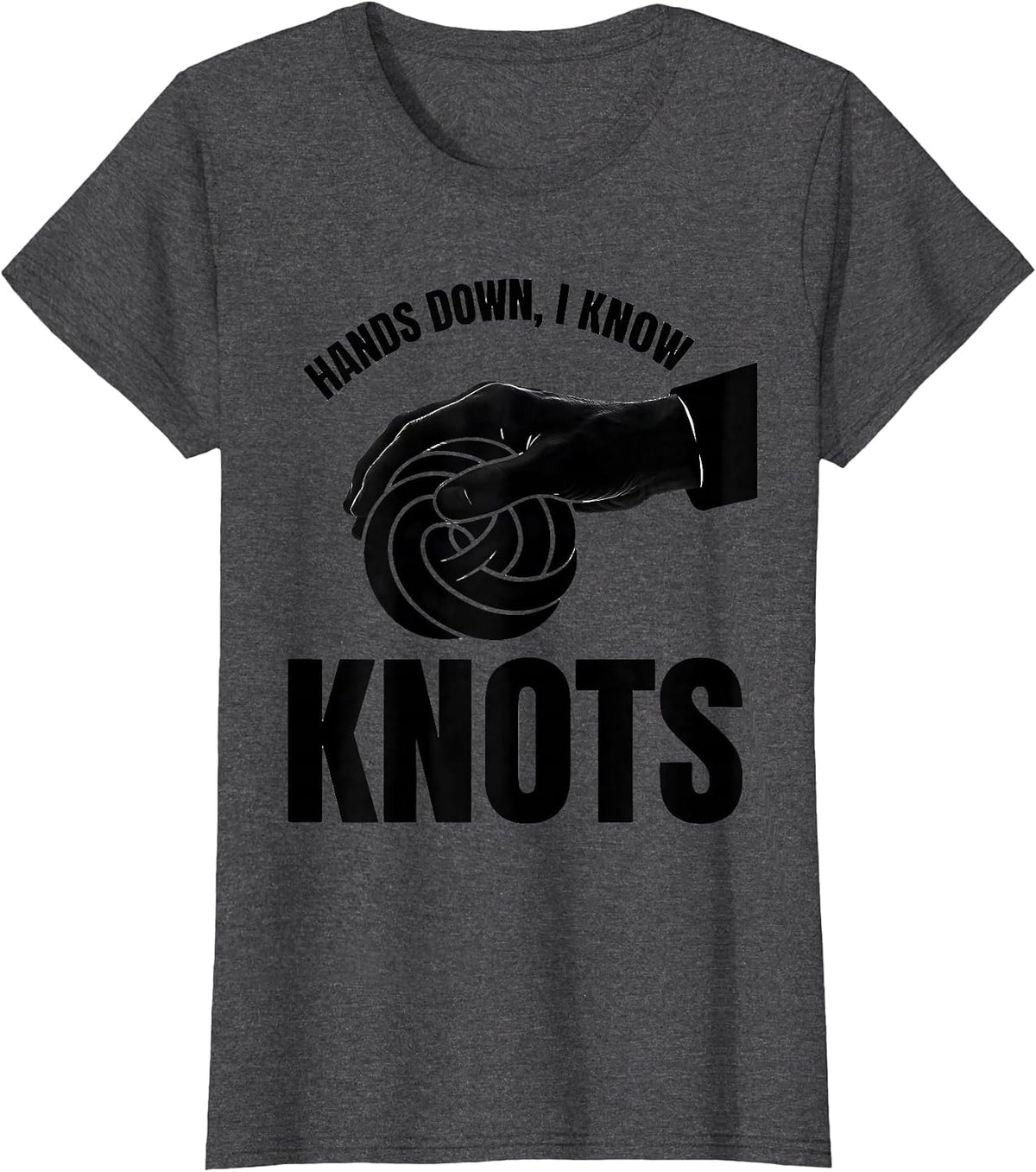 Women's Hands Down I Know Knots Funny Massage Therapist LMT Humor T-Shirt - Dark Heather Grey