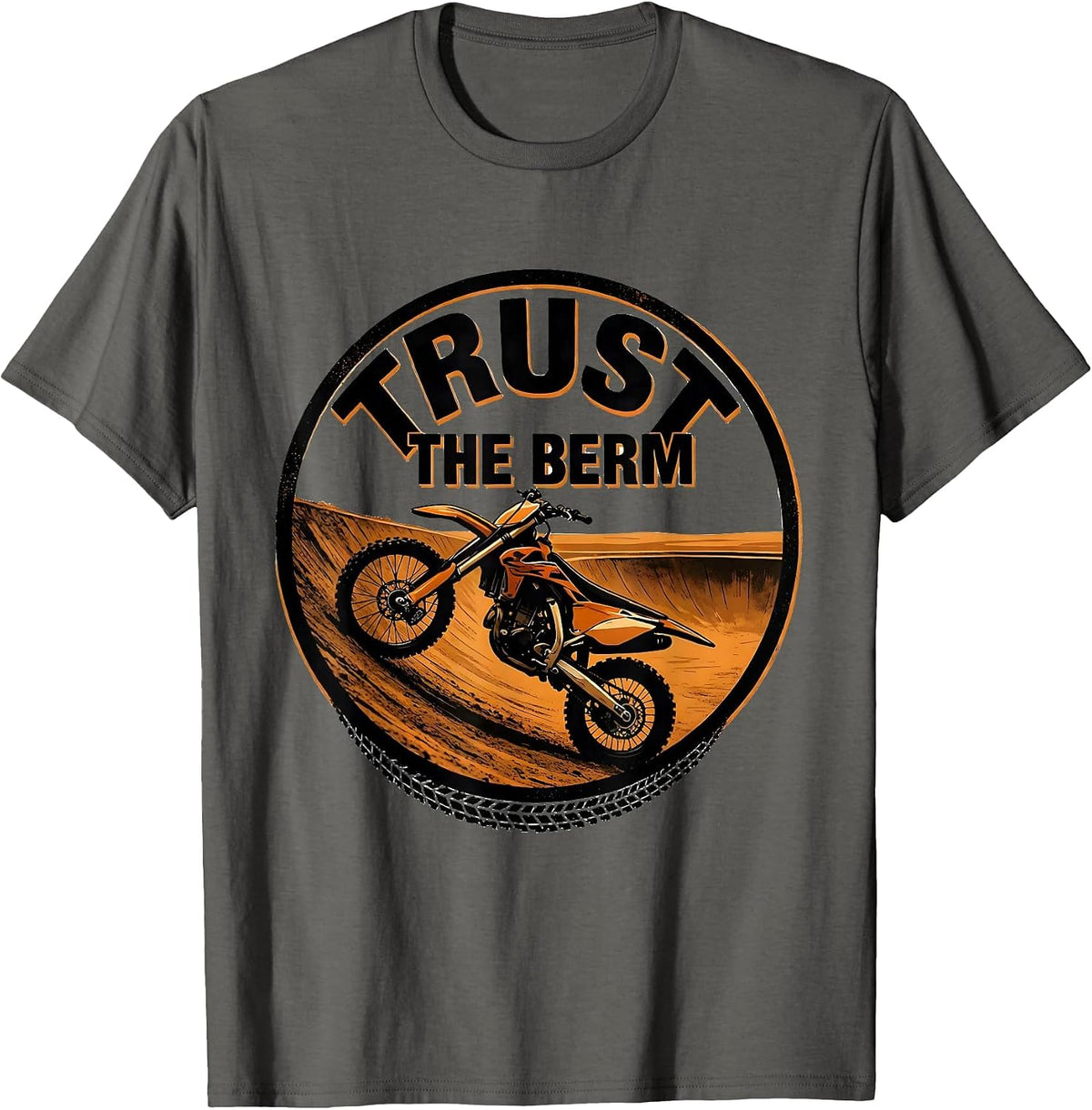 Men's Trust The Berm Screenprint Poster Dirt Bike Biker T-Shirt - Asphalt Grey