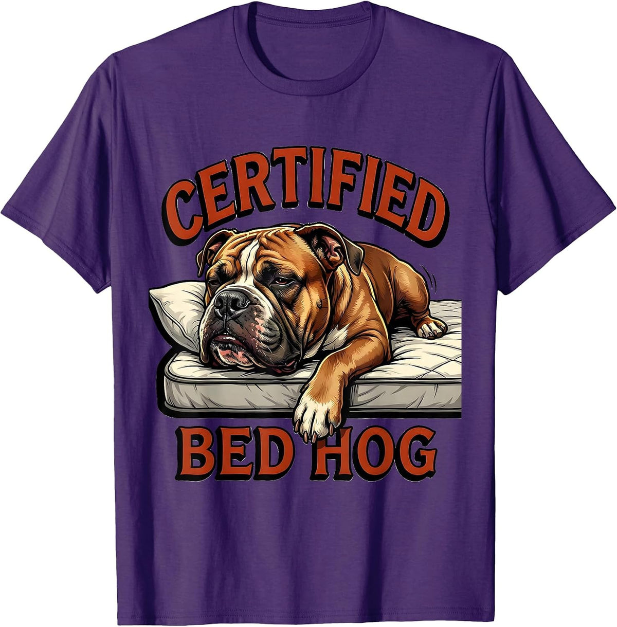 Certified Bed Hog Funny Pitbull Dog Mom Humor T-Shirt - Purple