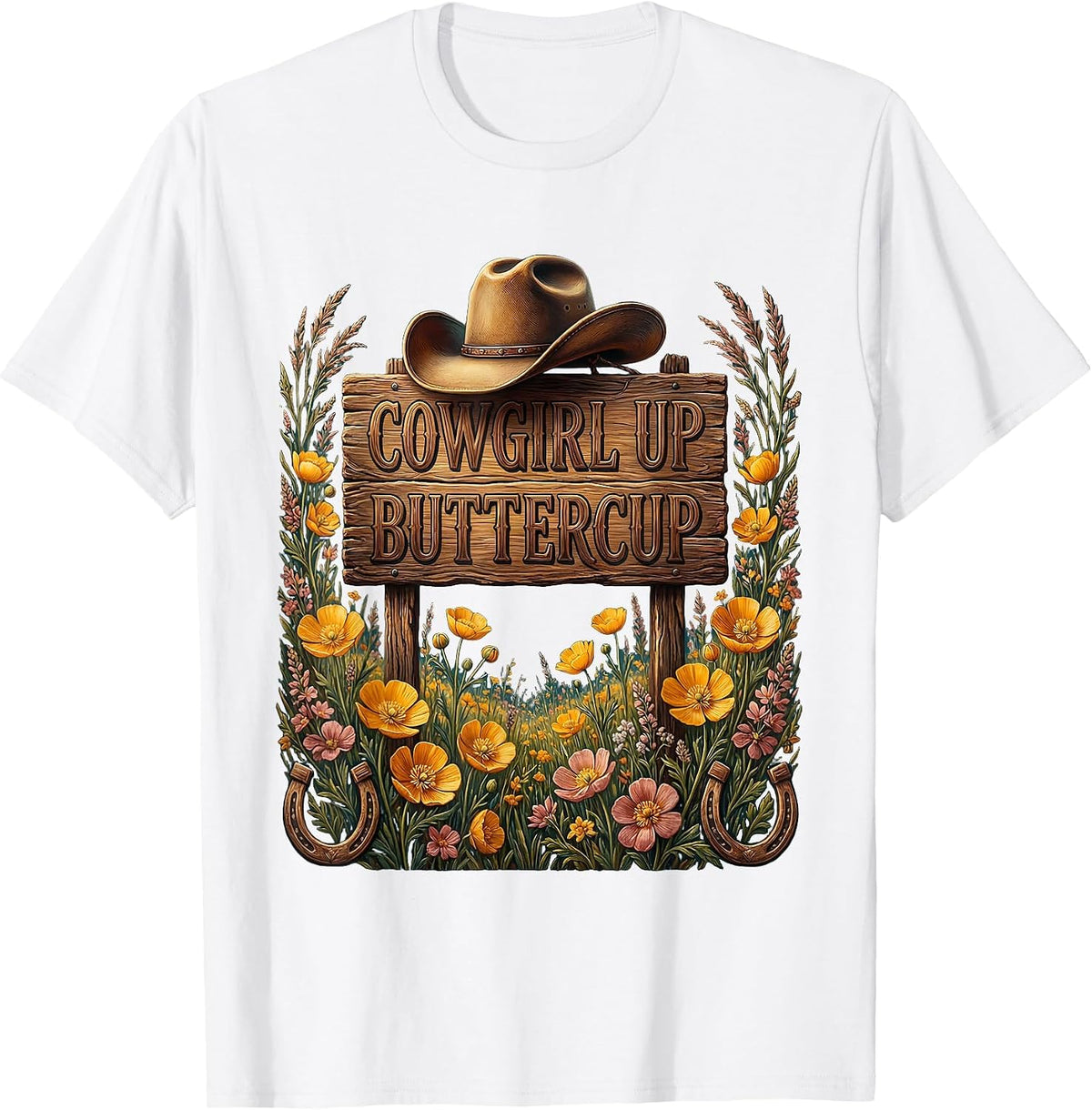 Men's Cowgirl Up Buttercup Western Design T-Shirt - White
