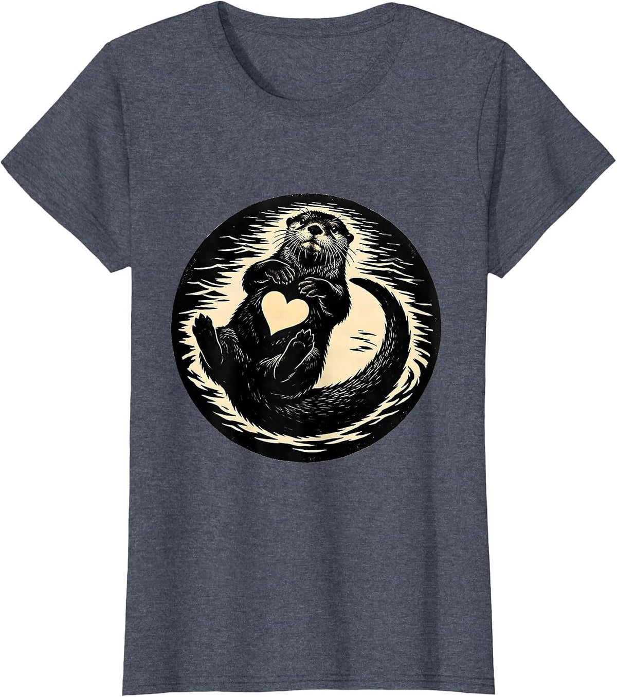 Back Floating Otter Silhouette Funny Animal Lover Humor T-Shirt, Women, Heather Blue, XX-Large - As Pictured