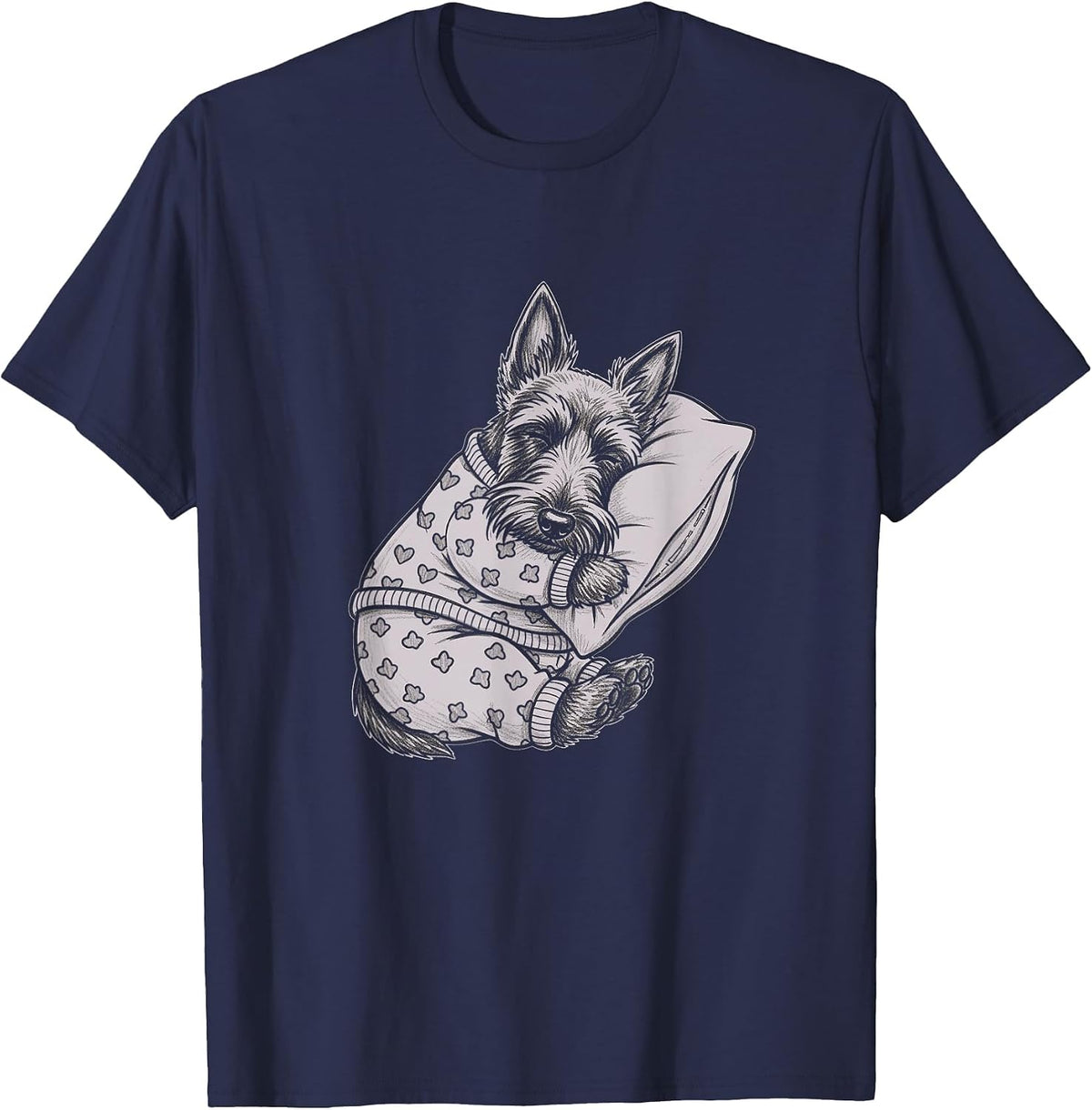 Sleeping Pajama Scottish Terrier Drawing Art Scottie Design T-Shirt - Navy Blue