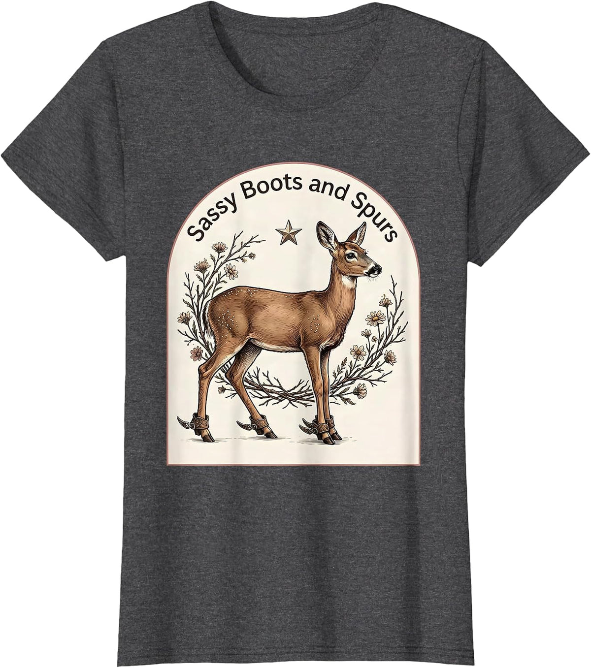 Women's Sassy Boots and Spurs Rodeo Graphic Design T-Shirt - Dark Heather Grey
