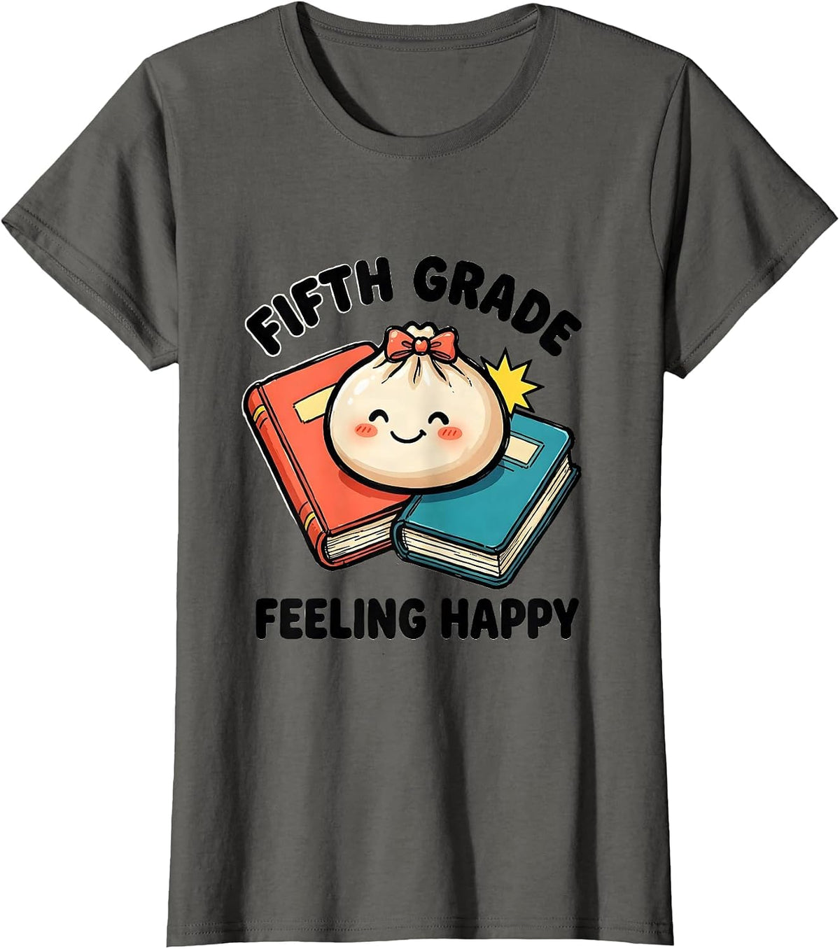 Women's Fifth Grade Feeling Happy Kawaii Dumpling Back to School T-Shirt - Asphalt Grey