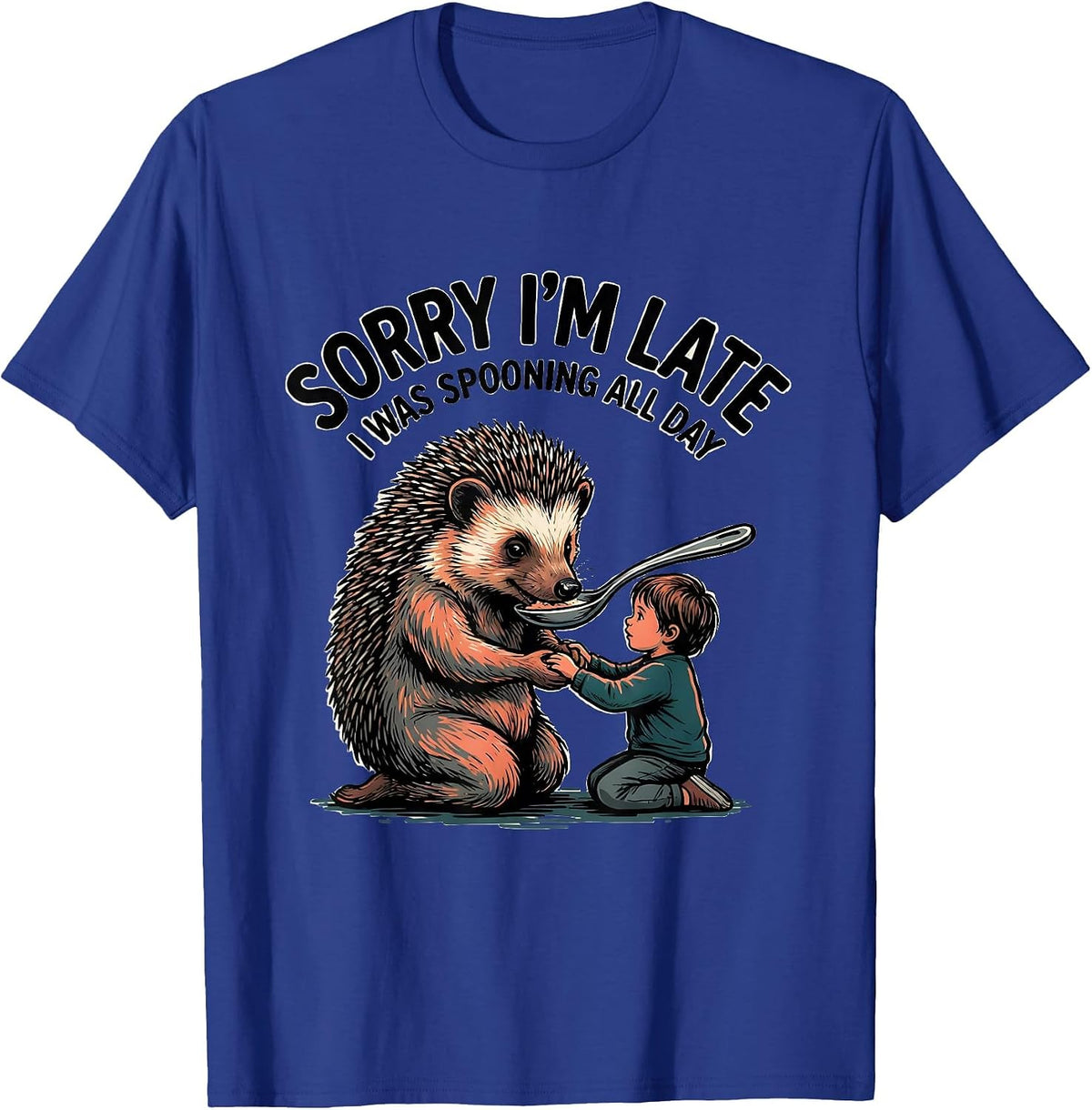 Men's Sorry I'm Late, I Was Spooning All Day Retro Occupational T-Shirt - Royal Blue