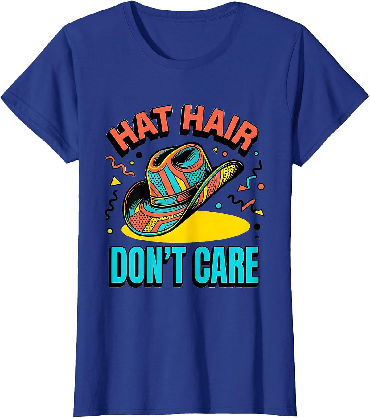 Women's Hat Hair Don't Care Country Music Design T-Shirt - Royal Blue