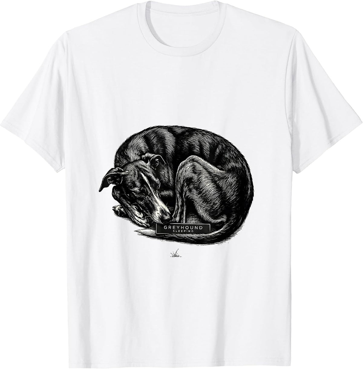Men's Greyhound, Sleeping Vintage Naturalist Animal Illustration T-Shirt - White