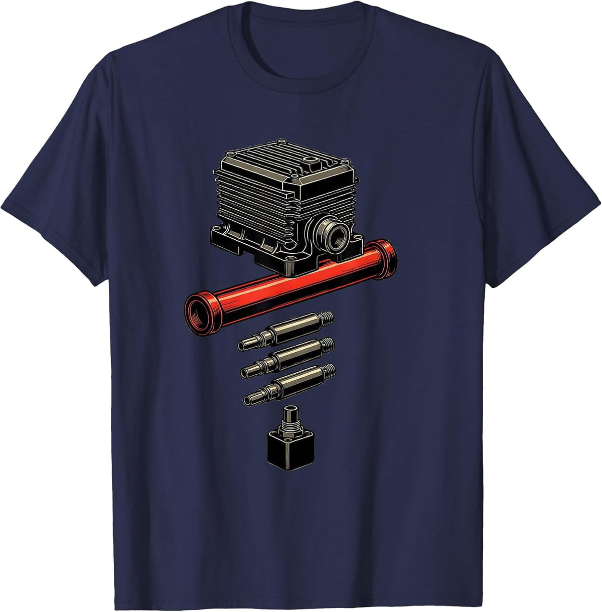 Diesel Injection Exploded View Trucker Mechanic Humor T-Shirt - Navy Blue