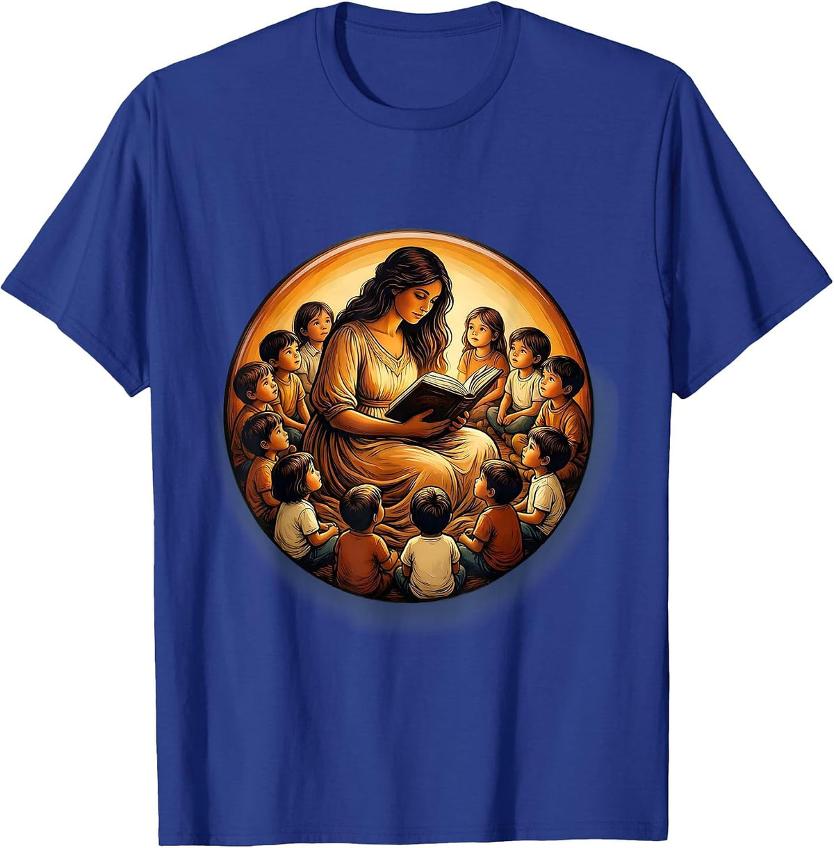 Men's Elementary Teacher Reading Circle Illustration T-Shirt - Royal Blue