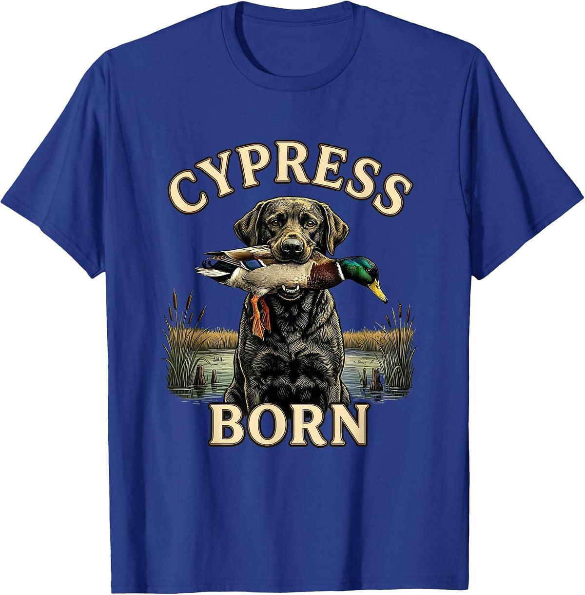 Cypress Born Rustic Hunting Dog Labrador Waterfowl Youth T-Shirt - Royal Blue