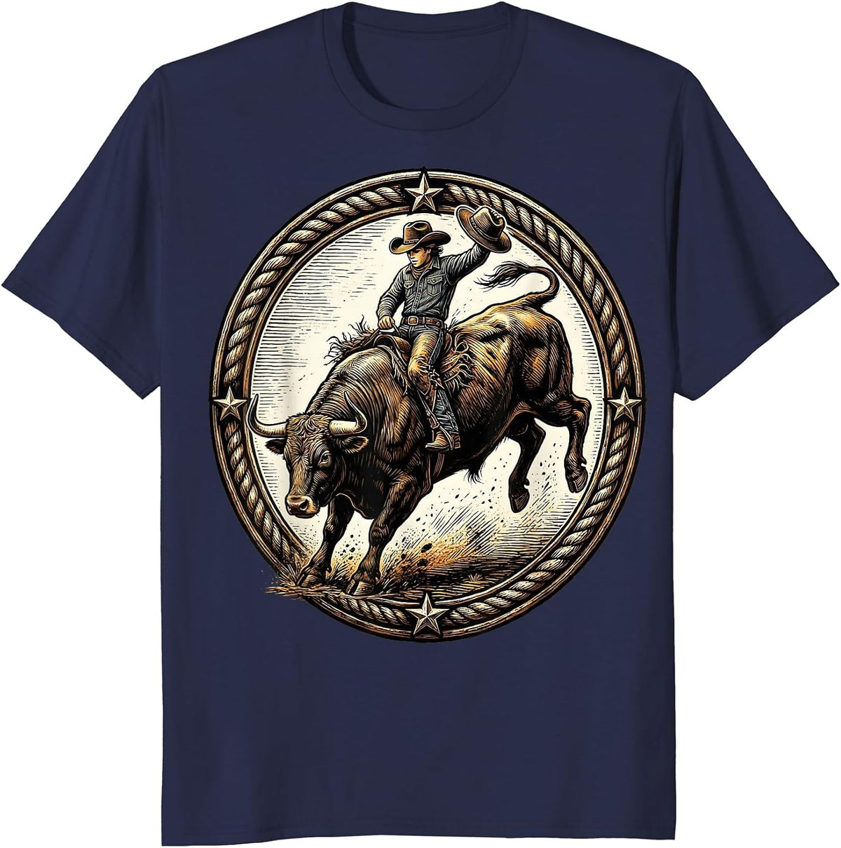 Boys Young Cowboy Riding a Bucking Bull T-Shirt - Navy Blue