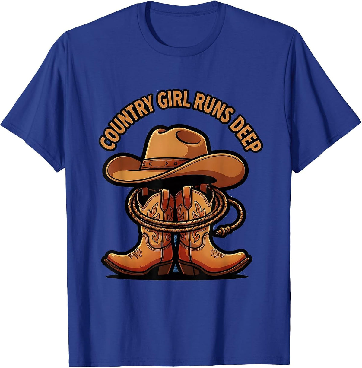 Country Girl Runs Deep Cowgirl Design T-Shirt - Royal Blue
