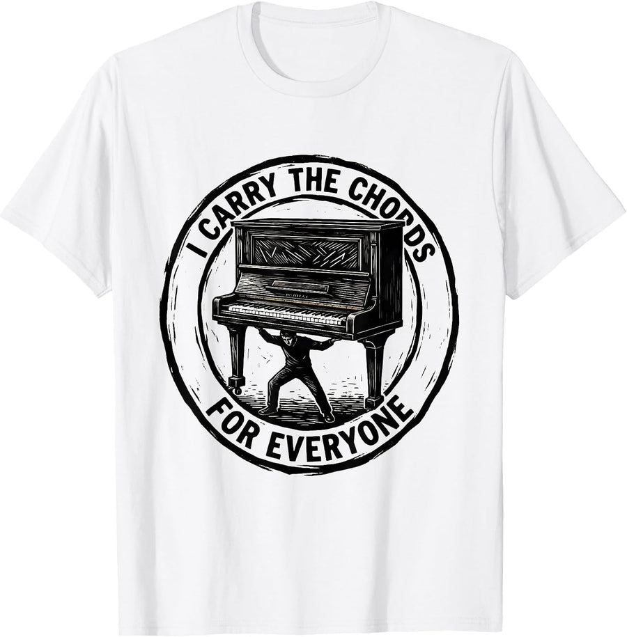 Men's I Carry The Chords For Everyone Funny Pianist Musician Humor T-Shirt - White