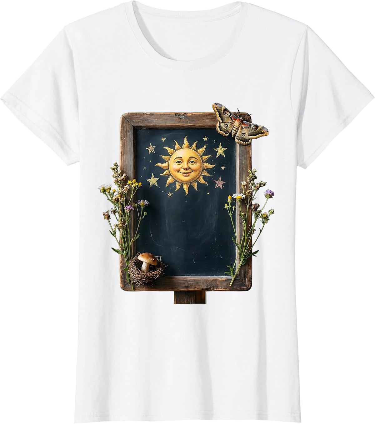 Third Grade Teacher Chalkboard Sun and Stars Design T-Shirt - White