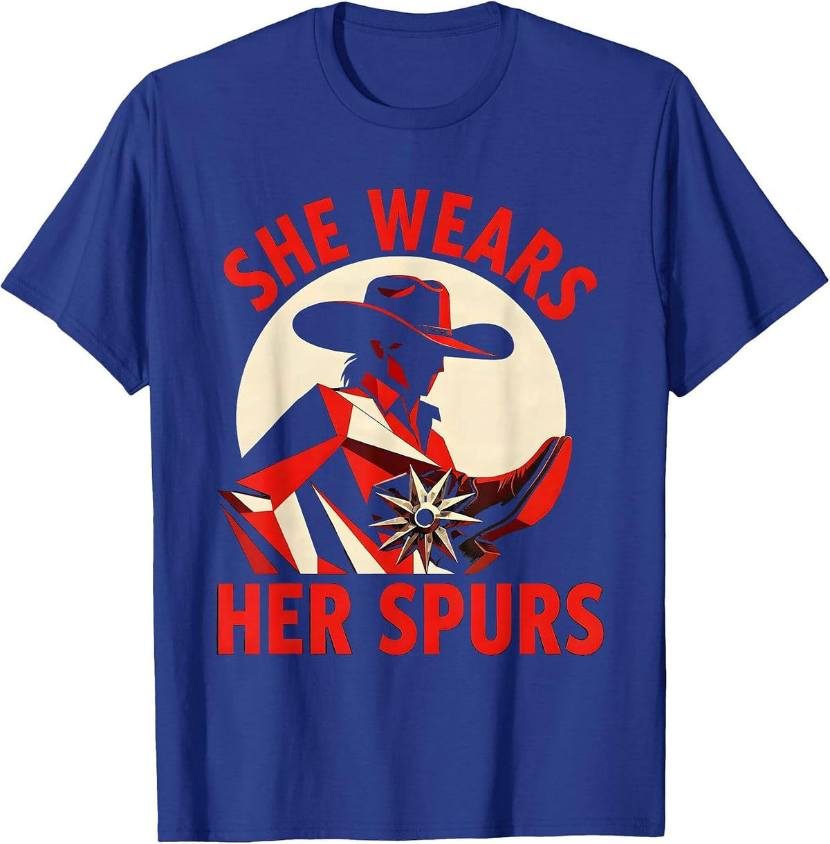 Men's She Wears Her Spurs Cowgirl Western Design T-Shirt - Royal Blue