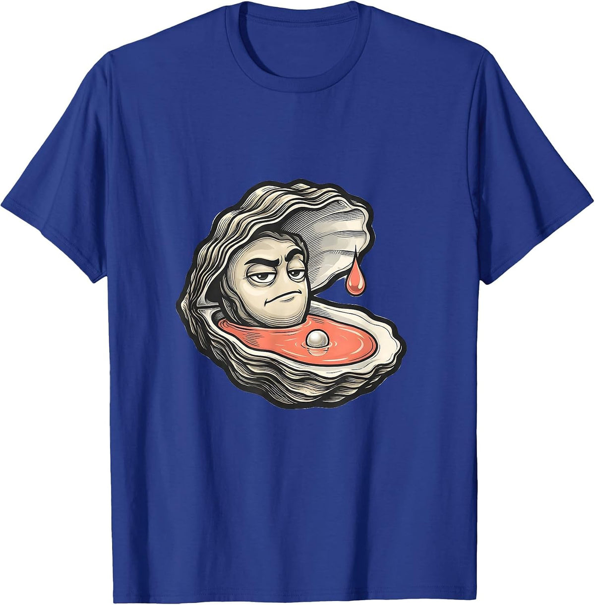 Open Oyster Mascot Funny Adult Humor Novelty T-Shirt - Royal Blue