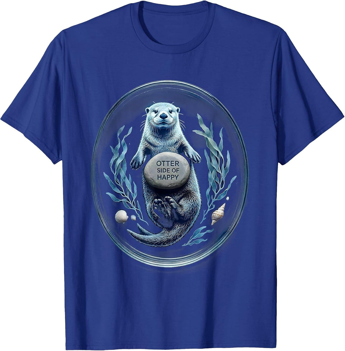 Men's Otter Side of Happy Sea Otter Design T-Shirt - Royal Blue