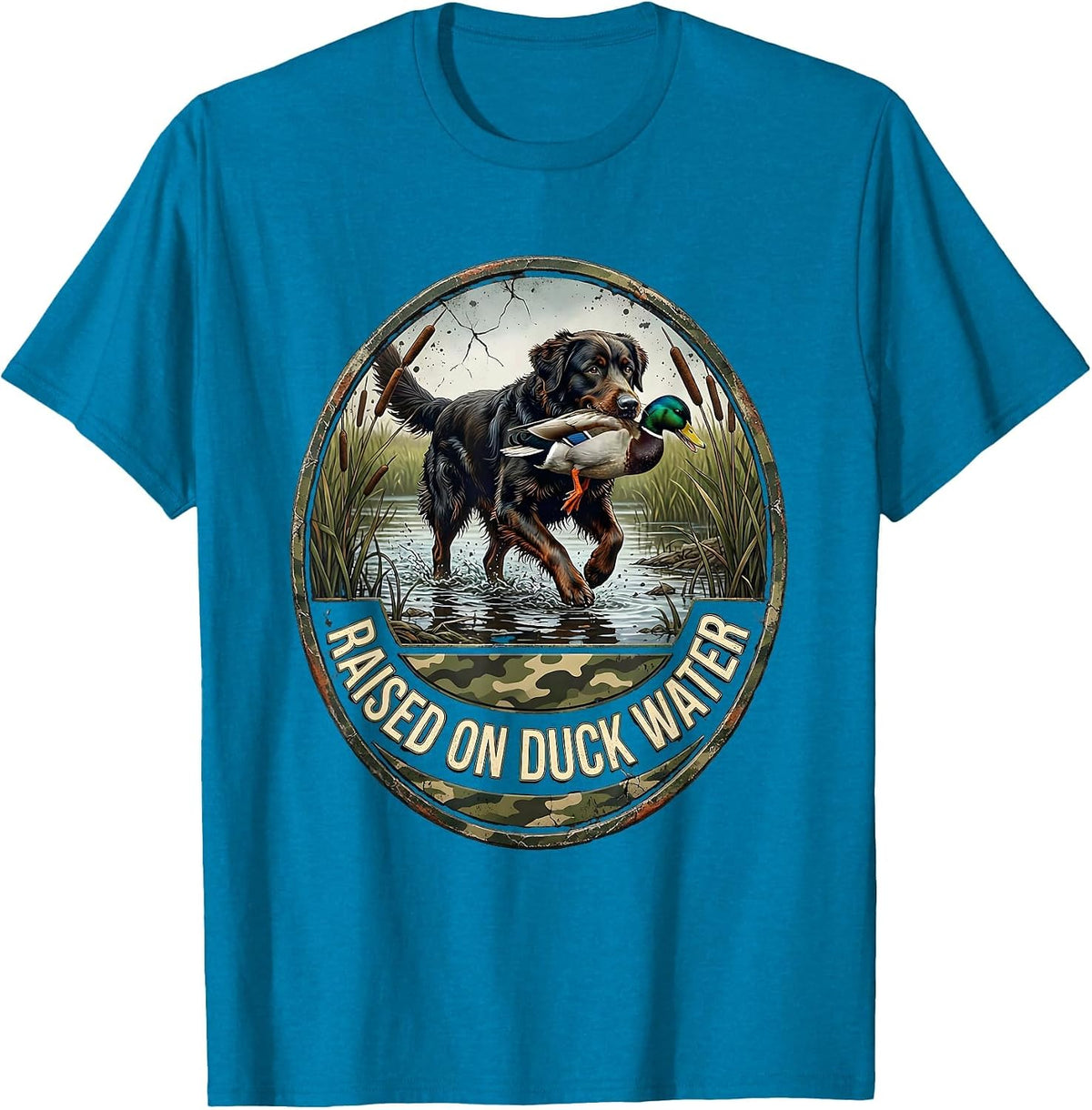 Raised On Duck Water Distressed Hunting Dog Waterfowl Pride T-Shirt - Sapphire Blue