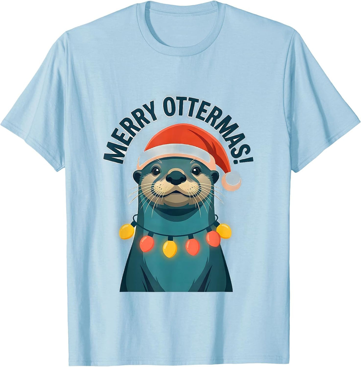 Men's Merry Ottermas! Flat Vector Funny Animal Lover Christmas T-Shirt - Baby Blue