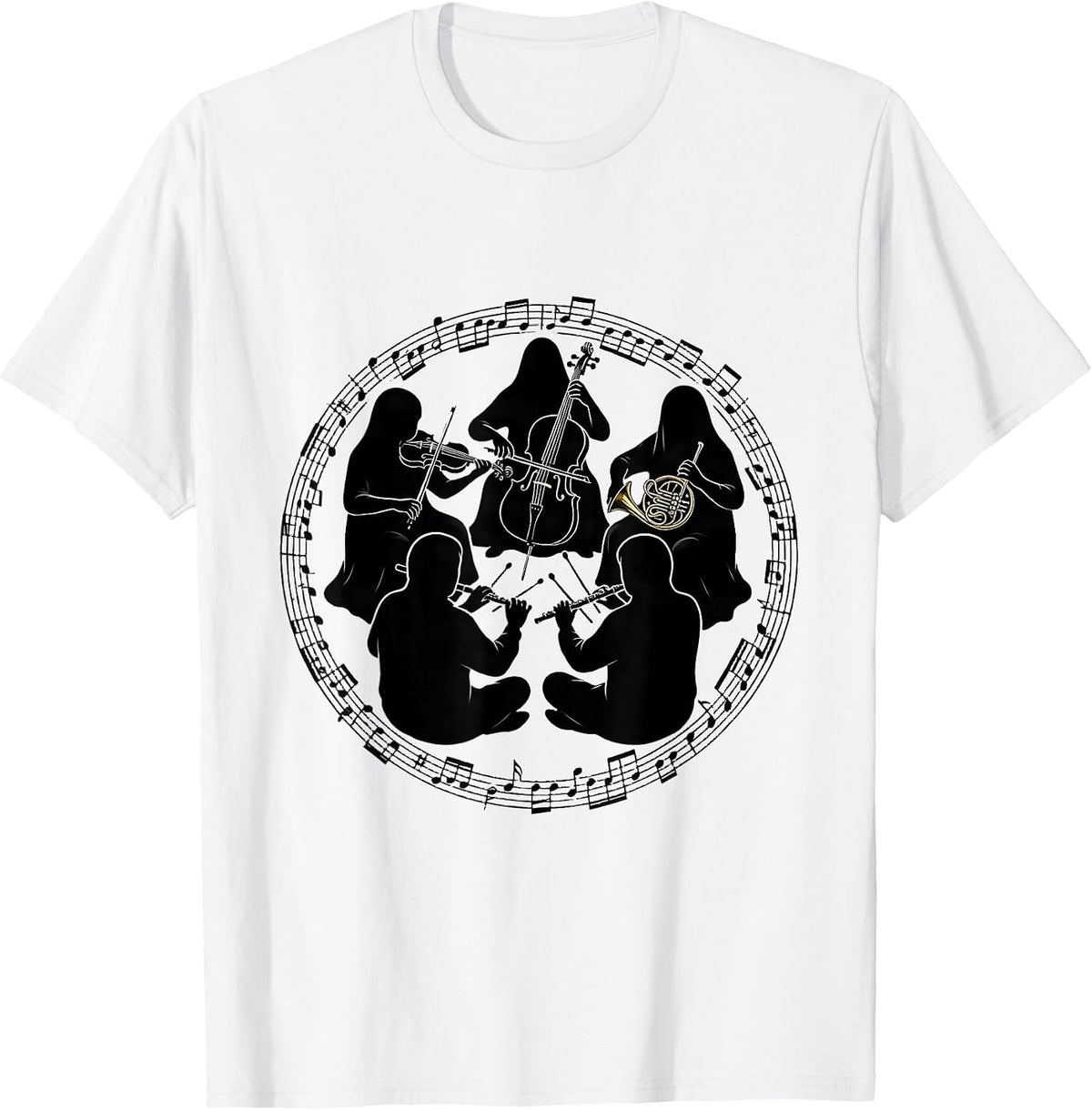 Men's Rounded Ghost Musicians Circle Halloween Music Teacher T-Shirt - White