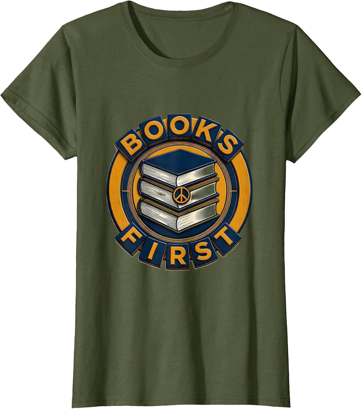 Women's Books First Funny Book Lover Librarian Teacher Gift T-Shirt - Olive Green
