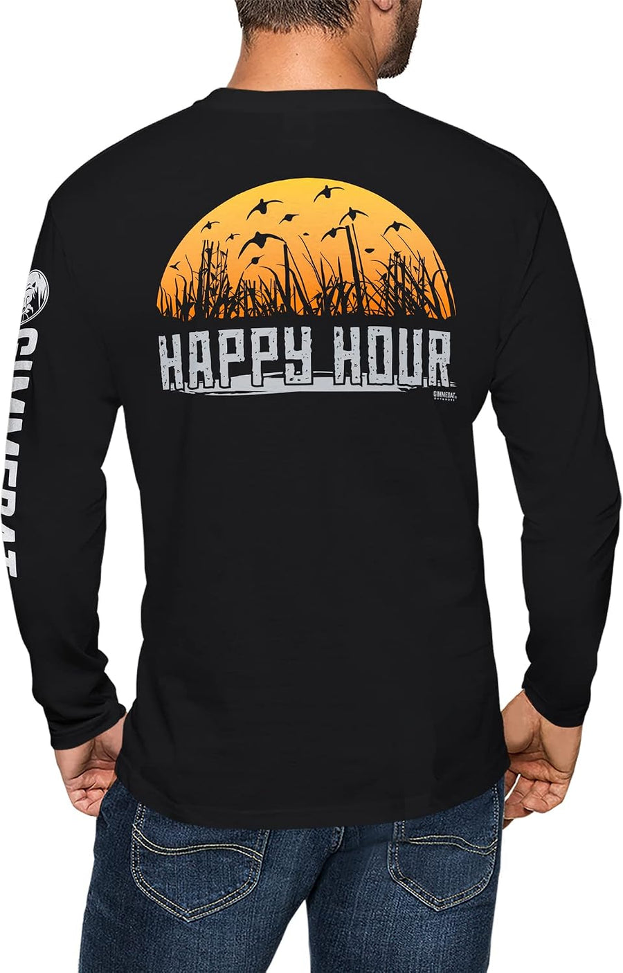 GIMMEDAT Happy Hour Duck Hunting Long Sleeve Shirt Man Woman Gift Fun - Black