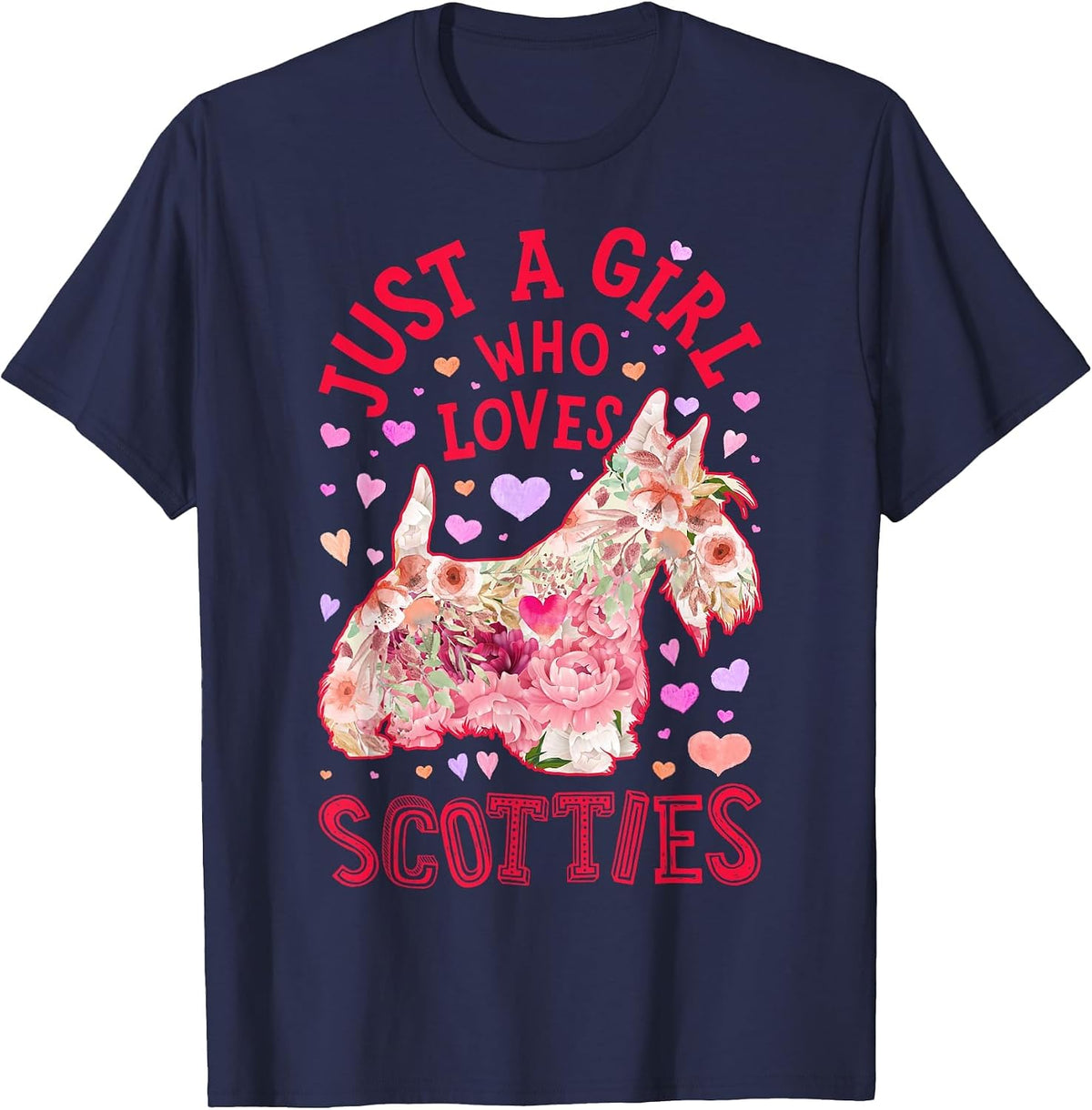 Scottie Scottish Terrier Just A Girl Who Loves Dog Flower T-Shirt - Navy Blue