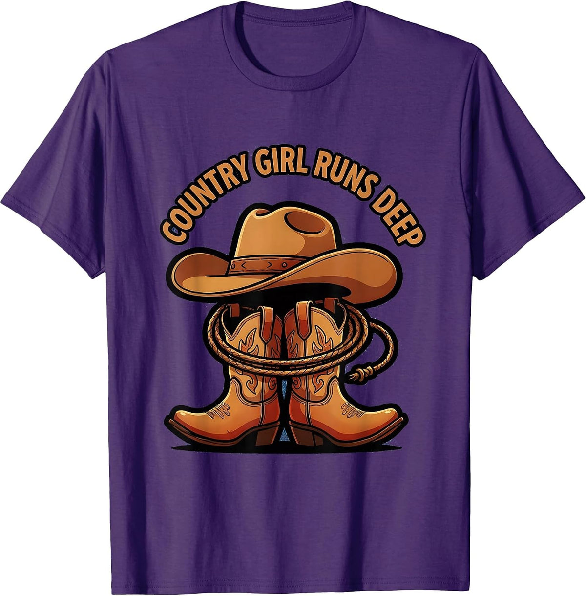Country Girl Runs Deep Cowgirl Design T-Shirt - Purple