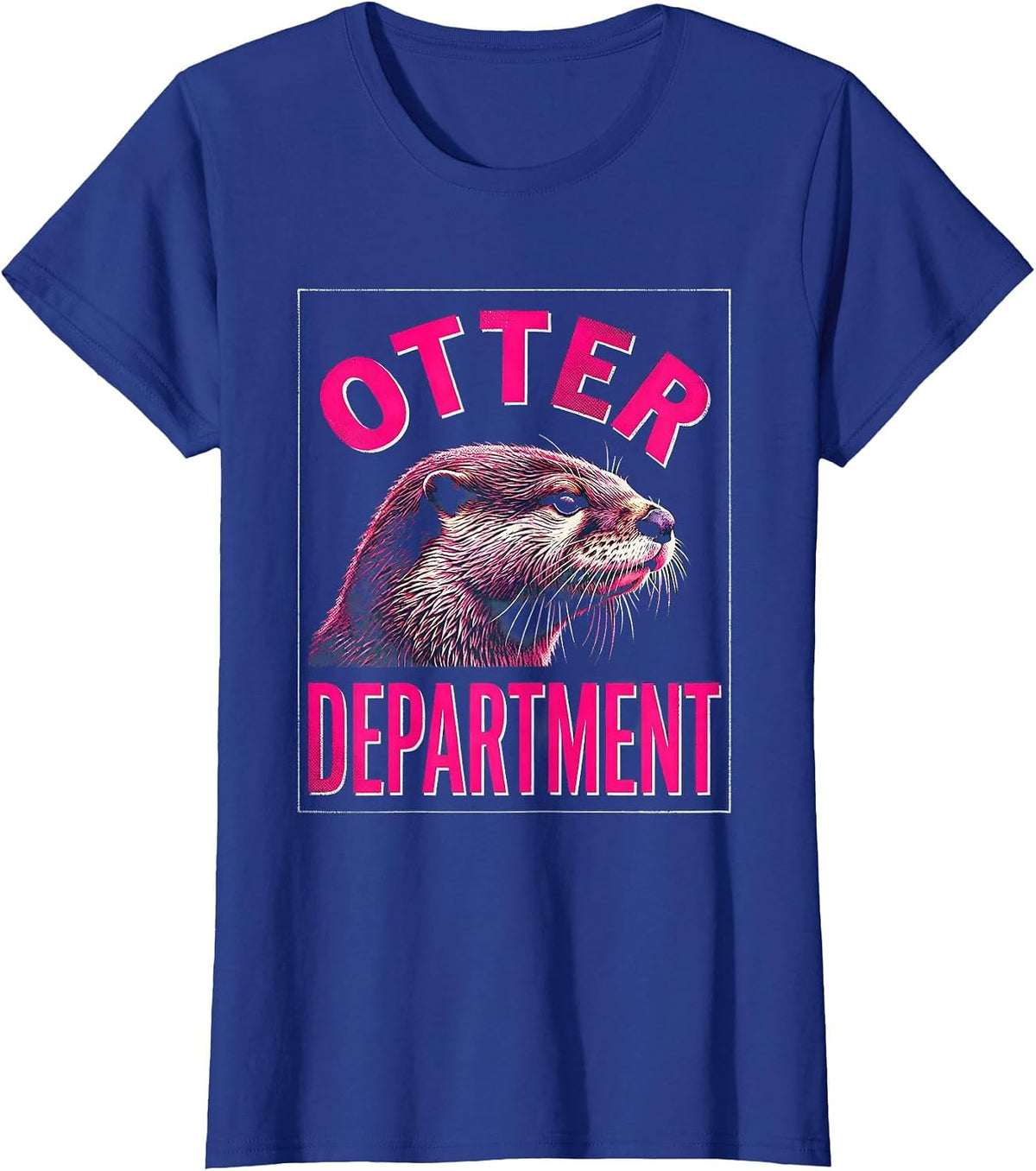 Women's Otter Department Risograph Minimalist Line Art Badge Patch T-Shirt - Royal Blue