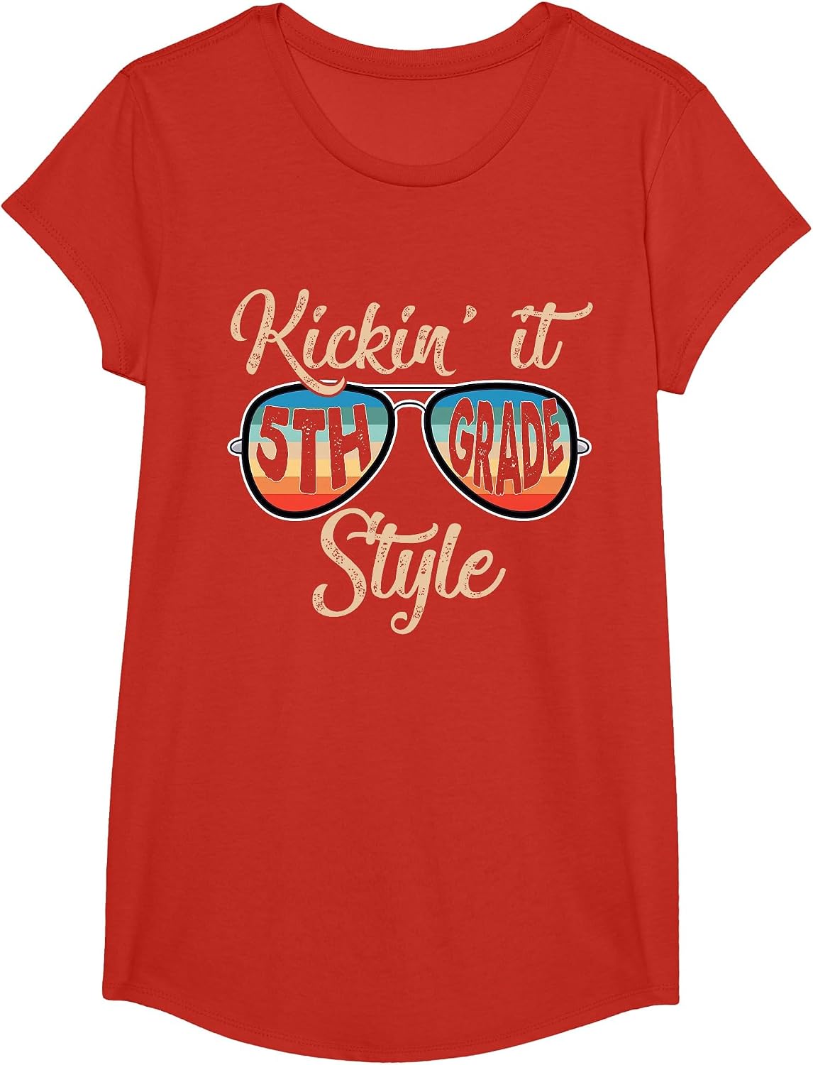 P41l Retro Kickin It 5th Grade Style Teacher Back to School T-Shirt - Girls Red