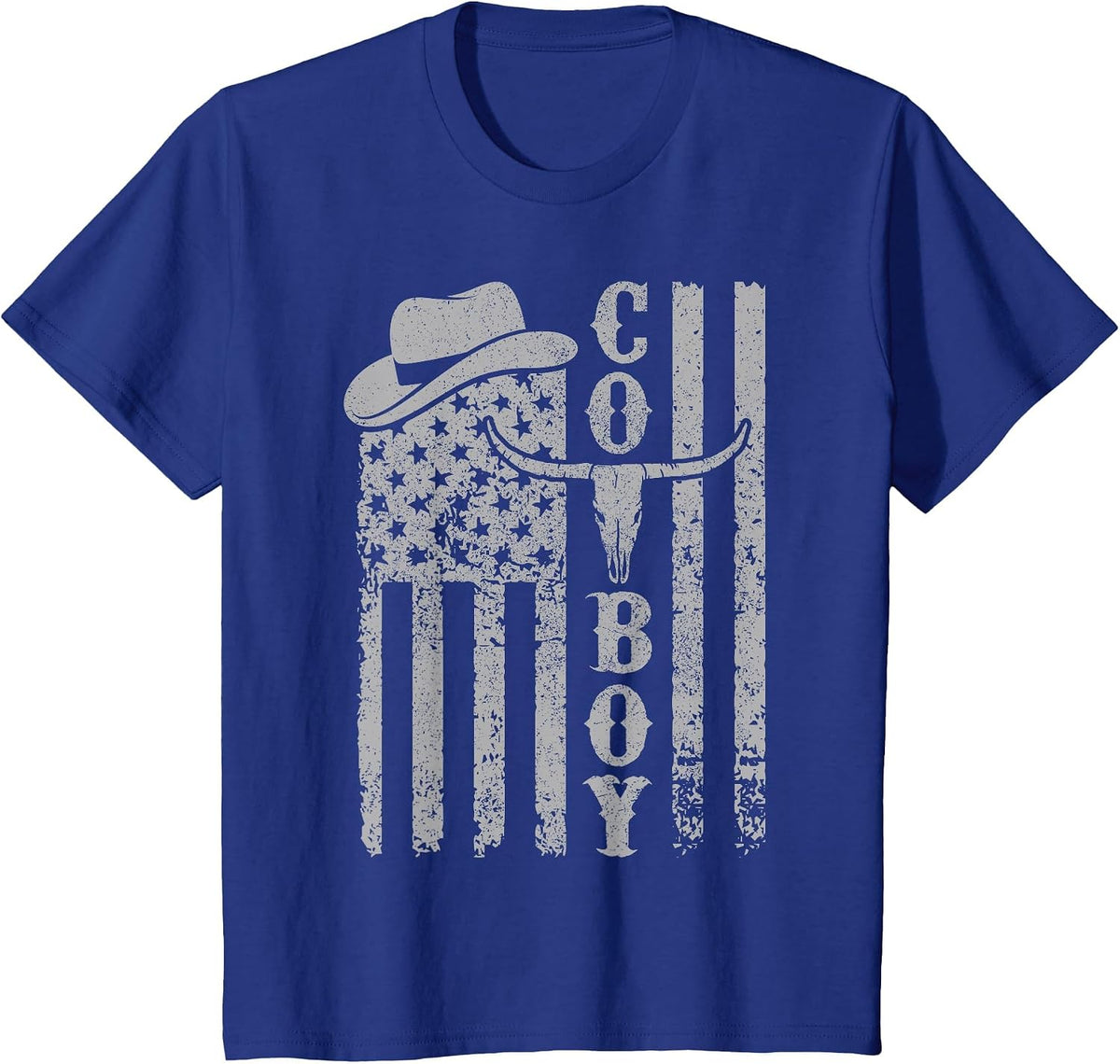Western Country Men Teen Boy Kid Rodeo Southern Retro Cowboy T-Shirt - Royal Blue