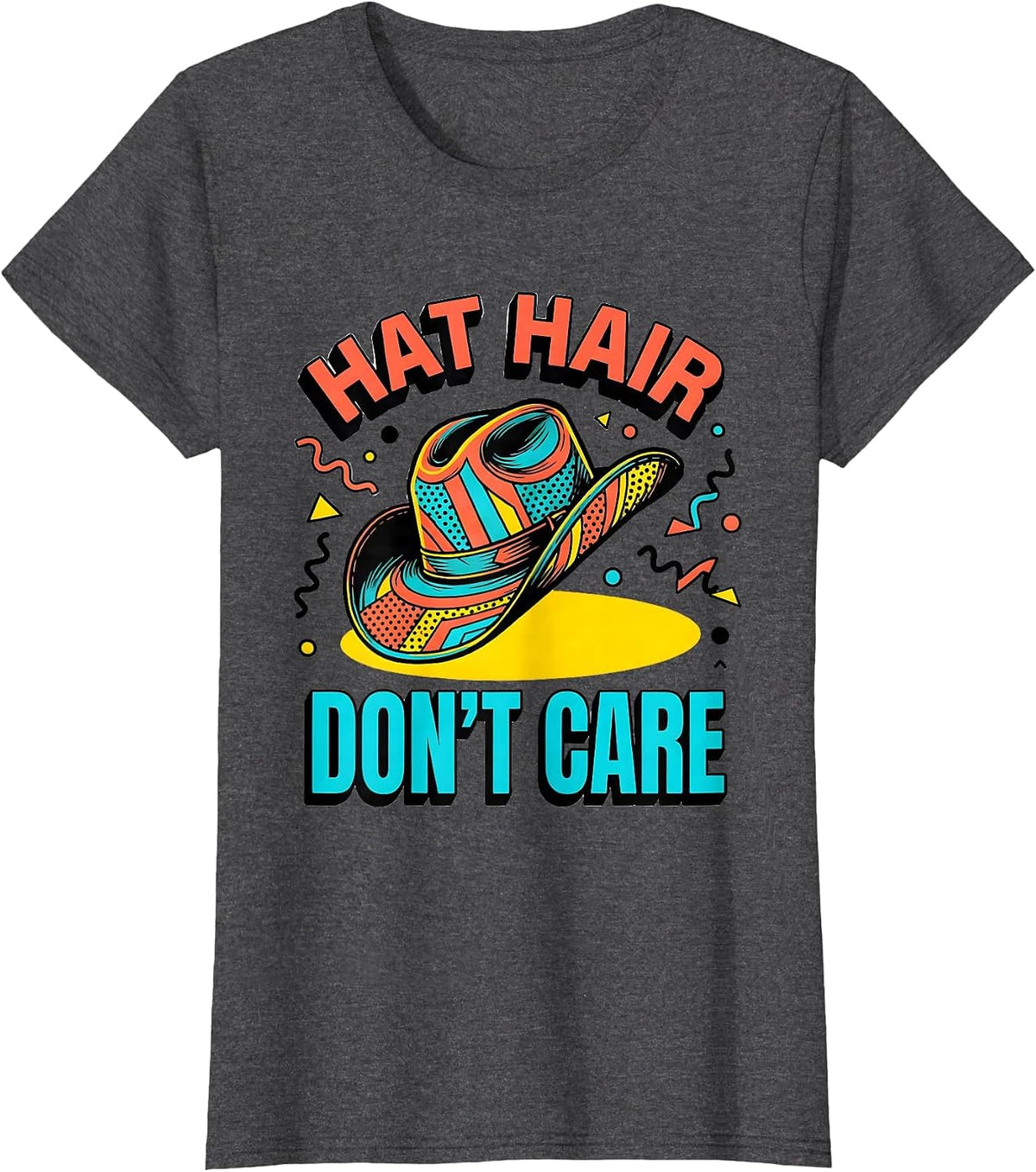 Women's Hat Hair Don't Care Country Music Design T-Shirt - Dark Heather Grey