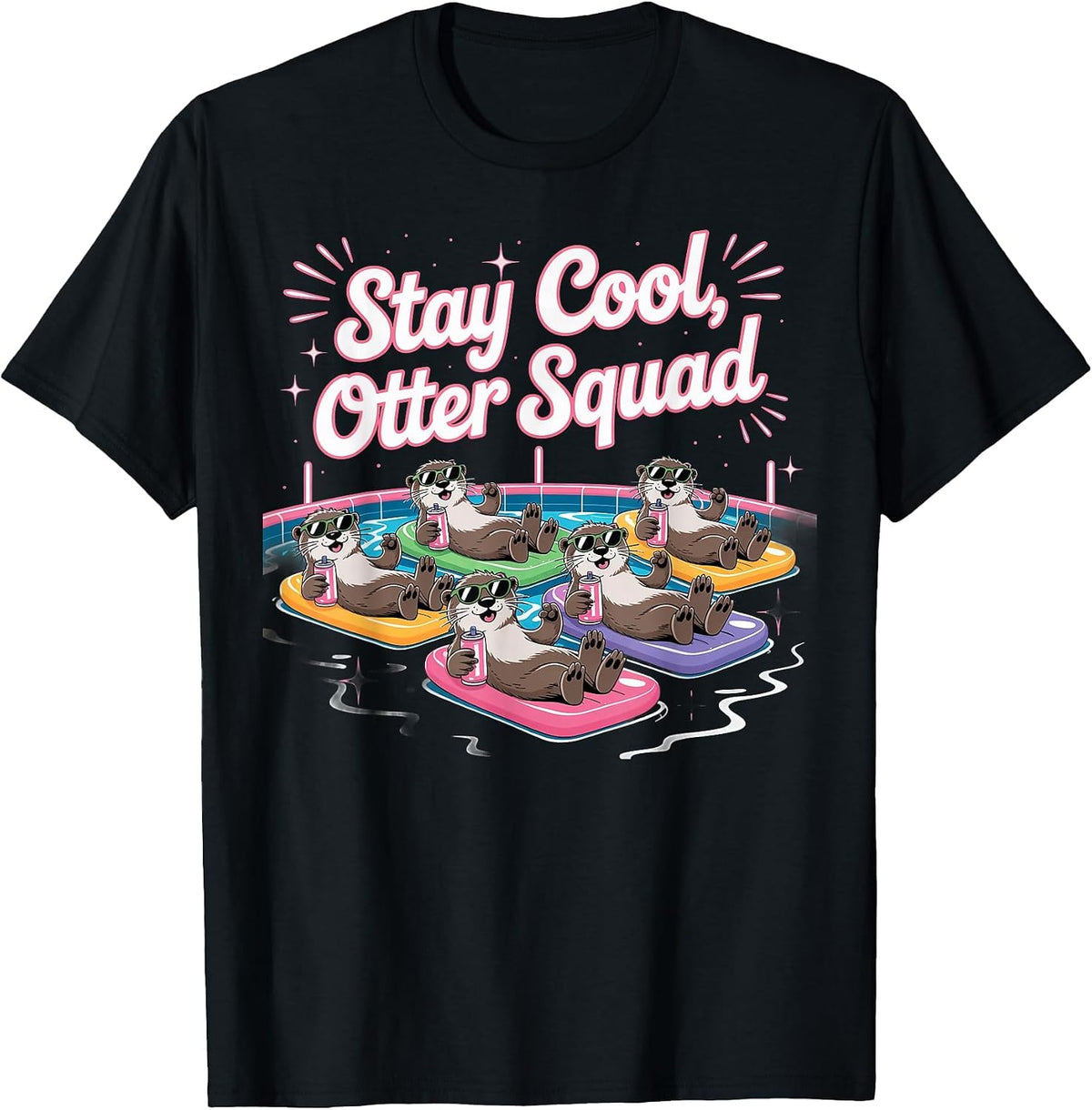 Stay Cool, Otter Squad Animal Squad Parties T-Shirt - Black