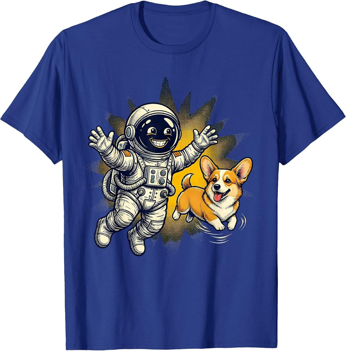 Men's Astronaut Space Corgi Floating Galaxy Dog T-Shirt - Royal Blue