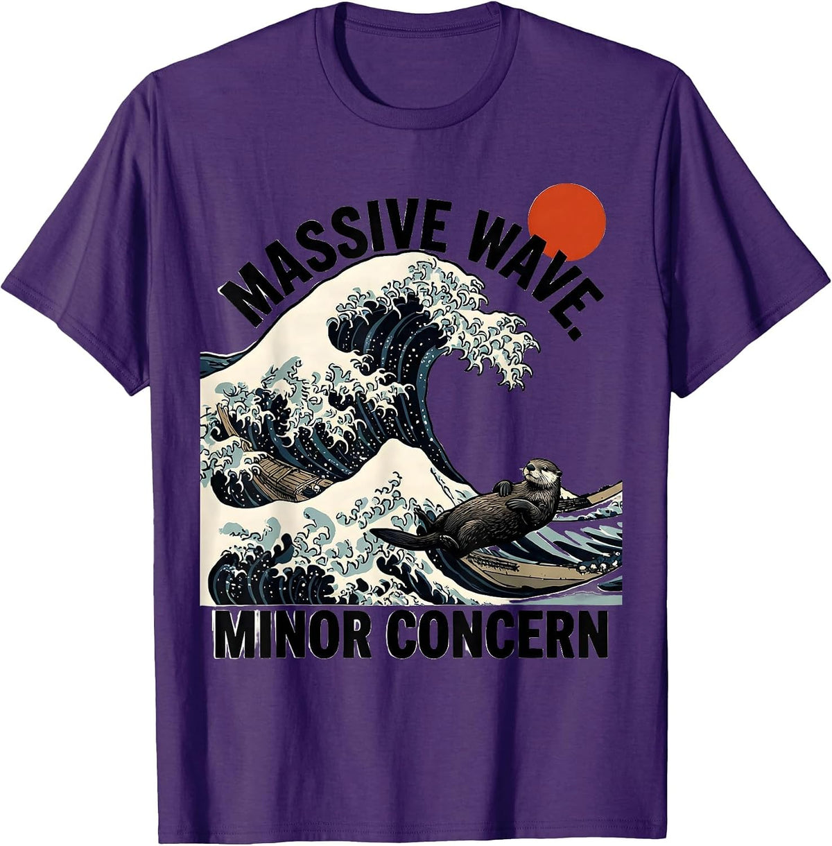 Men's Massive Wave Minor Concern Funny Sea Otter Japanese Art T-Shirt - Purple