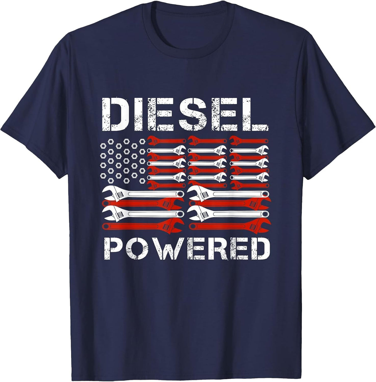 American Flag Wrench Diesel Powered T-Shirt - Navy Blue