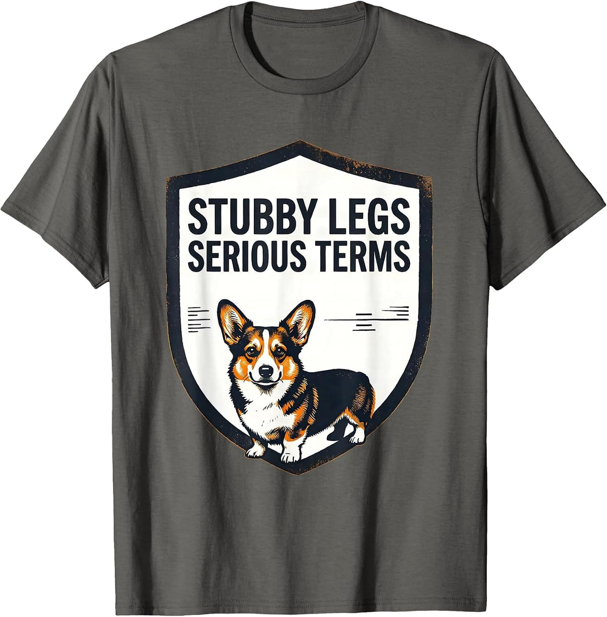 Stubby Legs, Serious Terms Funny Corgi Dog Lover Retro T-Shirt - Asphalt Grey