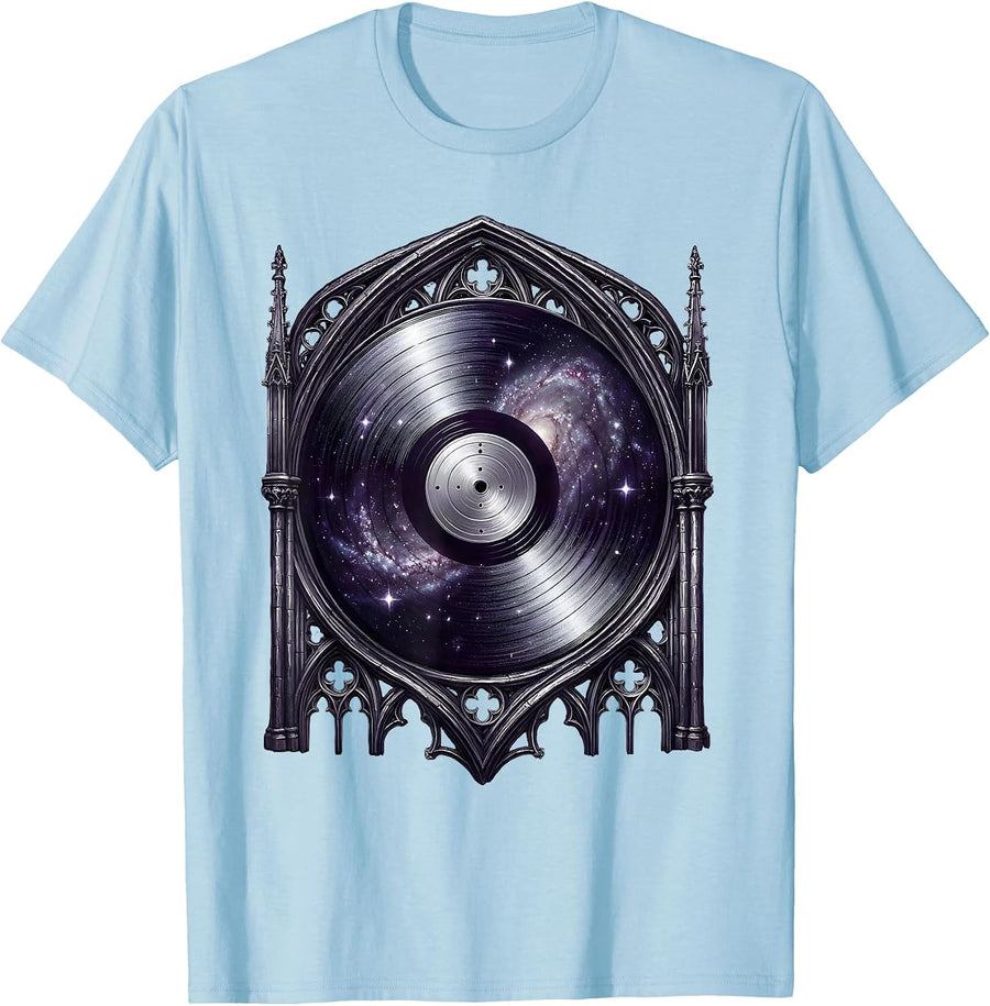 Men's Vinyl Record Spinning Galaxy Cosmic Music Art T-Shirt - Baby Blue