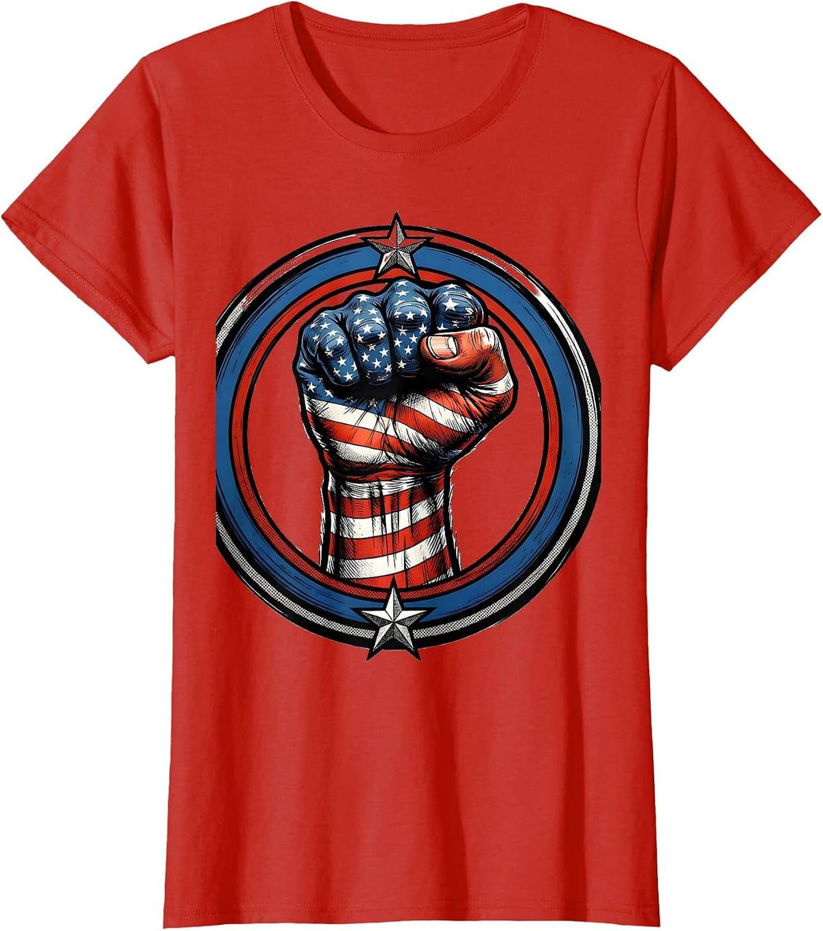 American Flag Raised Fist Patriotic Graphic T-Shirt - Red