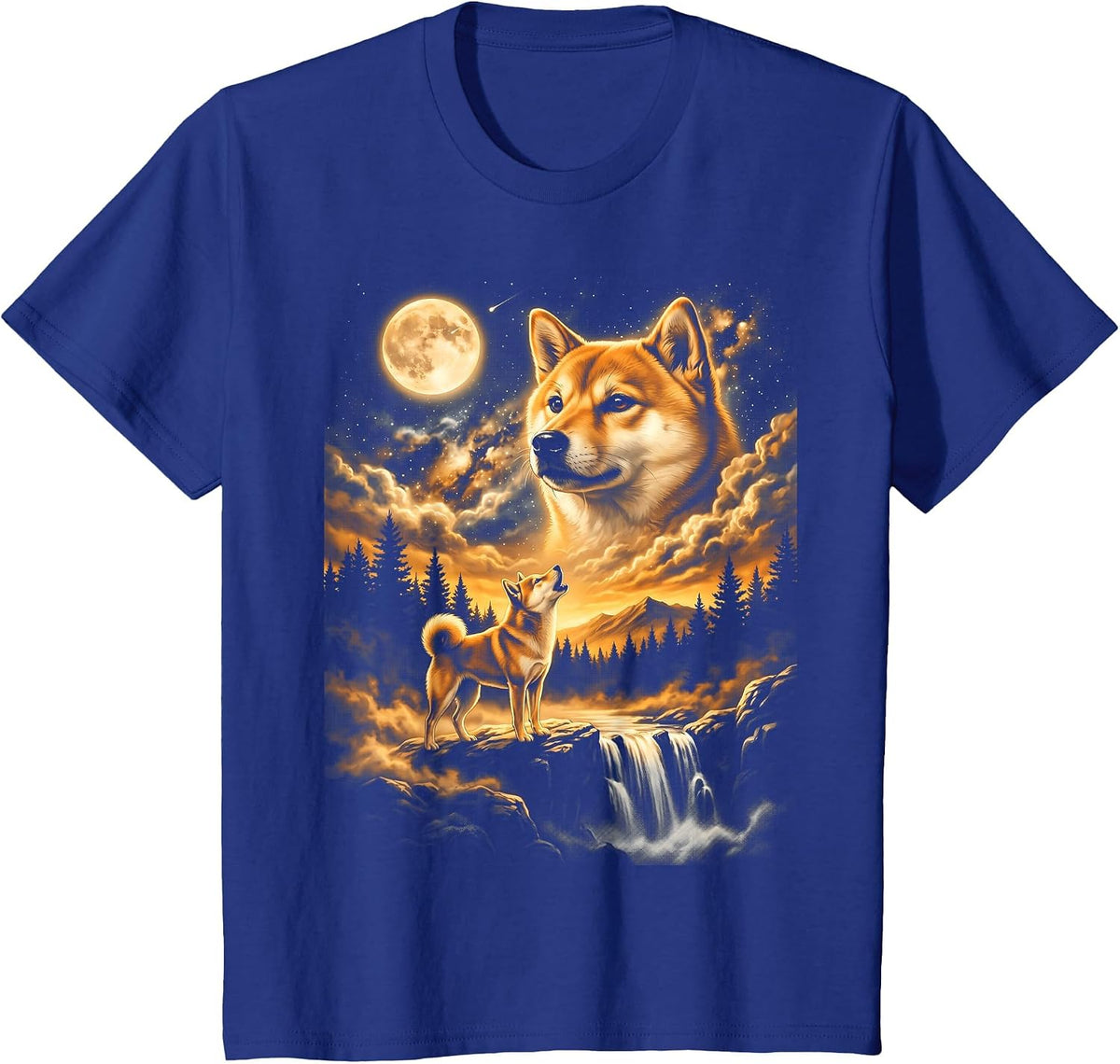 Shiba Inu Howling to The Moon T-Shirt - Royal Blue