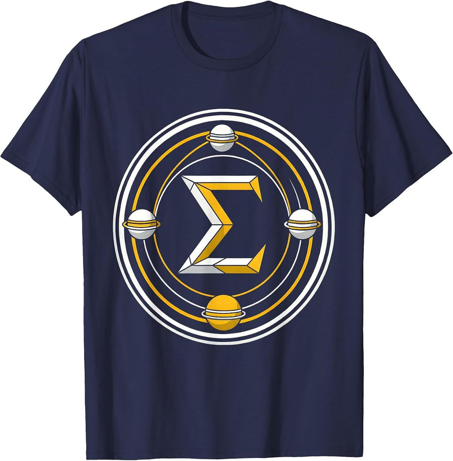 Sigma Universe Math Planets Orbital Science Design T-Shirt - Navy Blue