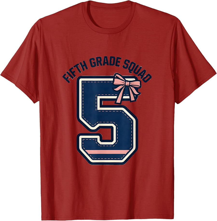 Fifth Grade Squad Coquette Bow Back To School Girly Preppy T-Shirt, Men, Cranberry Red, X-Large - As Pictured
