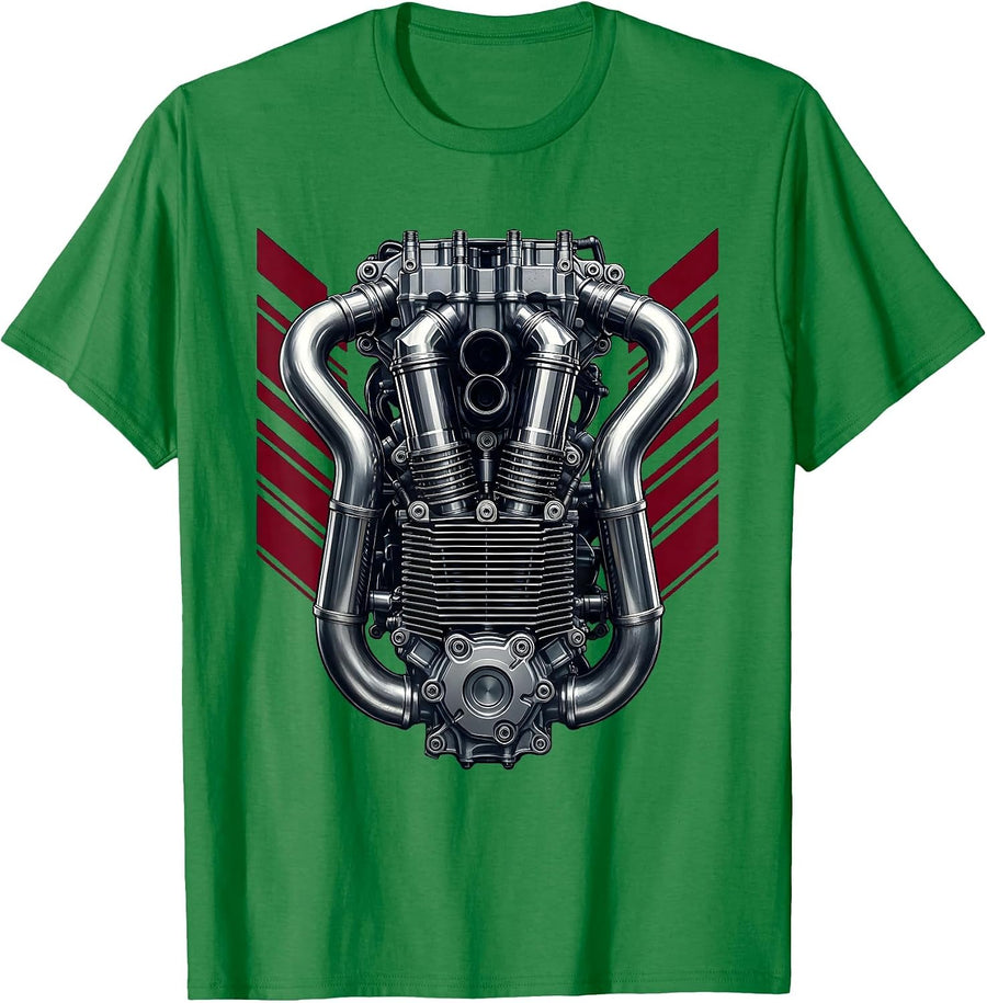 Men's Chrome Dirt Bike Engine Close-Up Graphic T-Shirt - Kelly Green