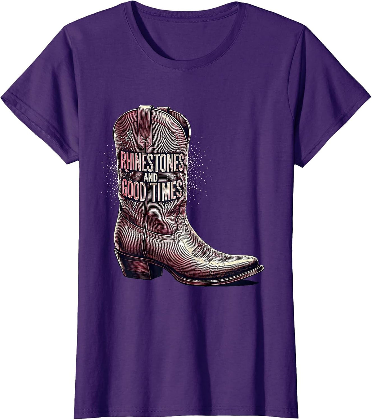 Women's Rhinestones and Good Times Nashville Design T-Shirt - Purple