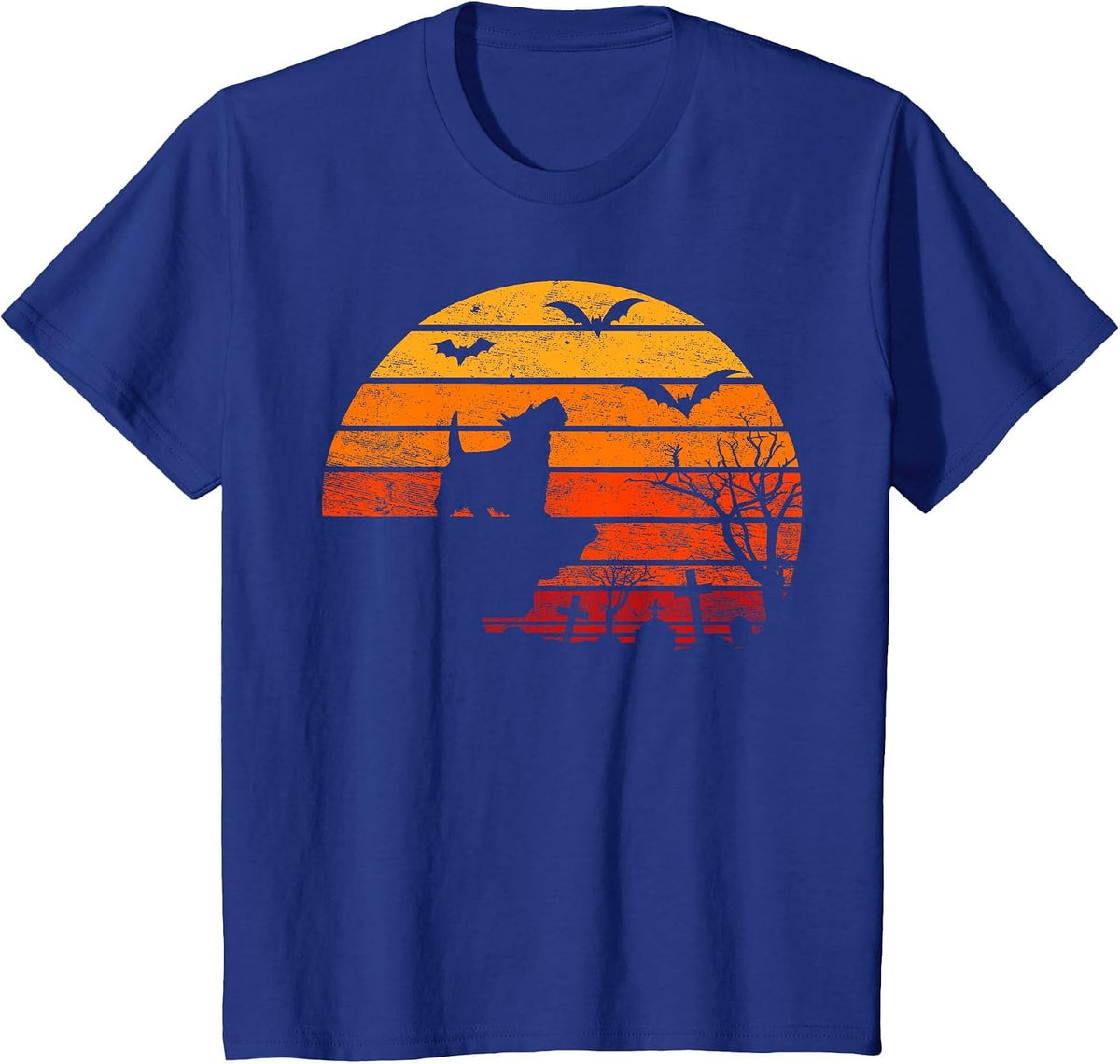 Retro Sunset Scottish Terrier Halloween Costume Dog Lover T-Shirt - Royal Blue
