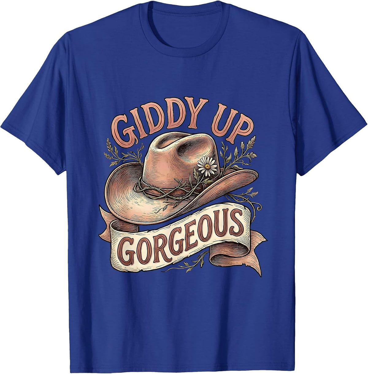 Men's Pink Cowgirl Giddy Up Gorgeous Western Design T-Shirt - Royal Blue