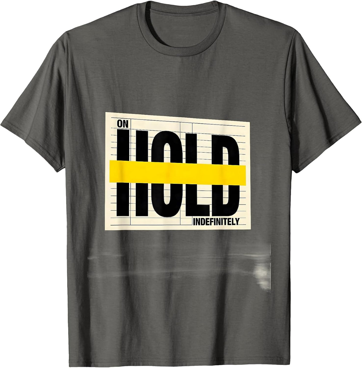 On Hold Indefinitely Stencil-Cut Librarian Book Ban Protest T-Shirt - Asphalt Grey