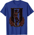 Cowgirl Leaning Against Saloon Door Graphic T-Shirt - Royal Blue