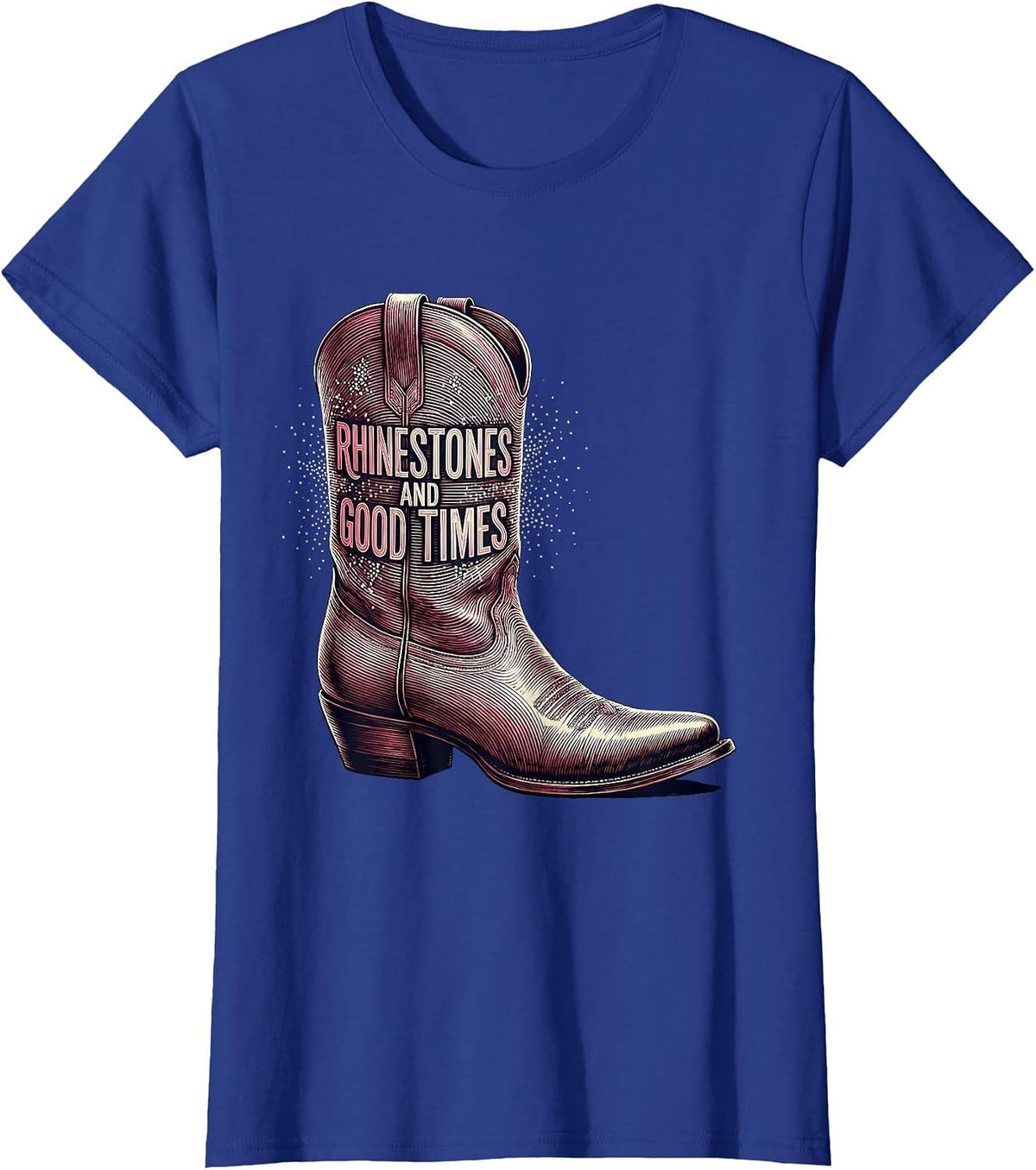 Women's Rhinestones and Good Times Nashville Design T-Shirt - Royal Blue