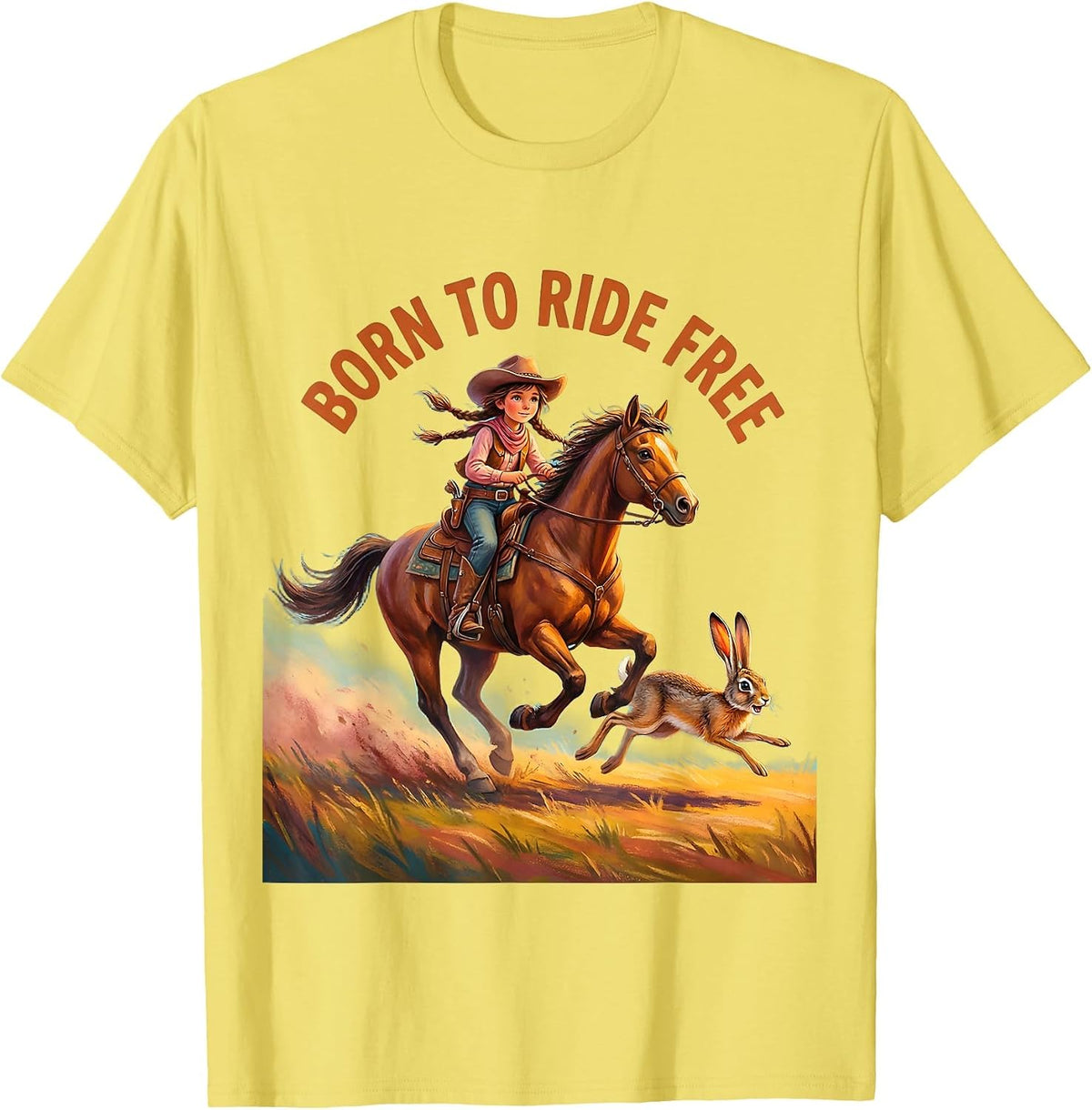 Men's Born to Ride Free Western Girls Graphic Design T-Shirt - Lemon Yellow